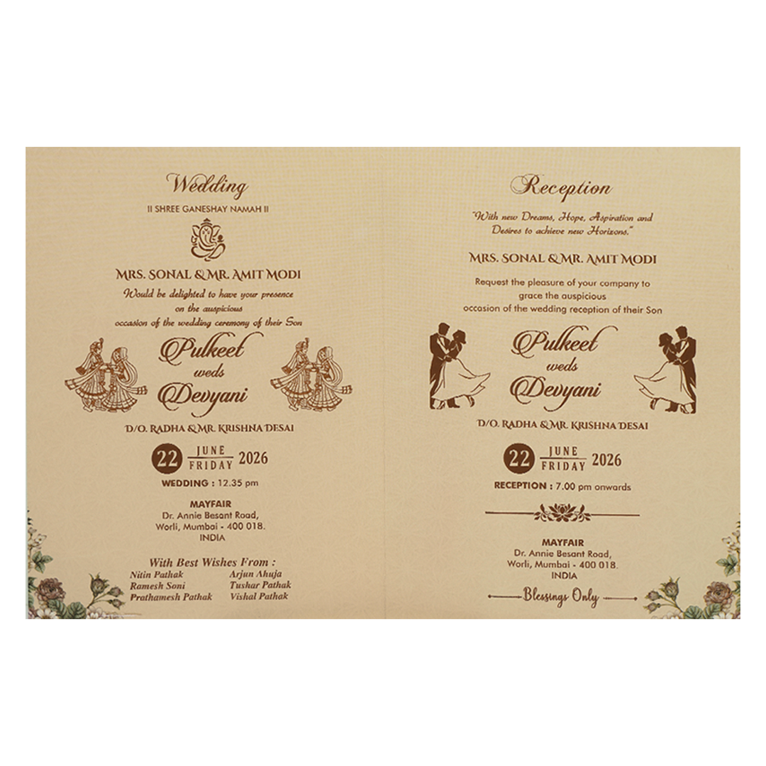 Beige Gold Floral Wedding Card-KJTS1842