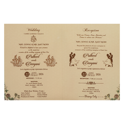 Beige Gold Floral Wedding Card-KJTS1842
