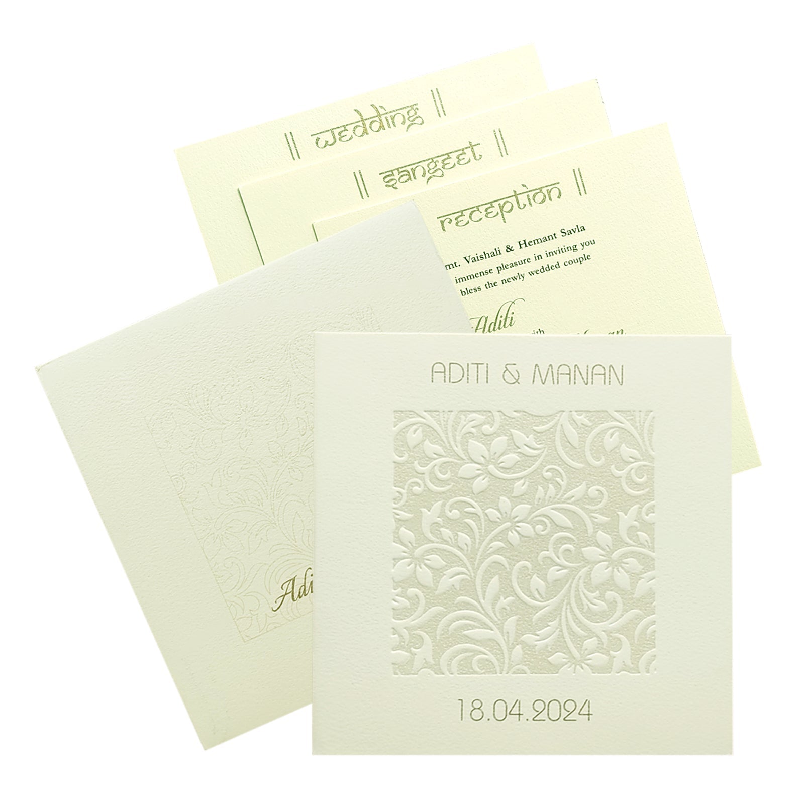 White Embossed Floral Invitation Card-KRC29351