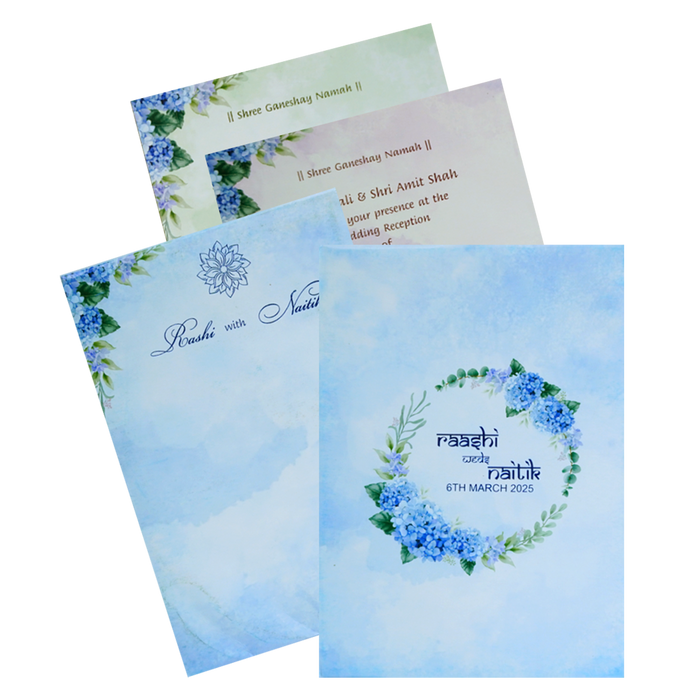 Blue Floral Padded Invitation Card-King of Cards