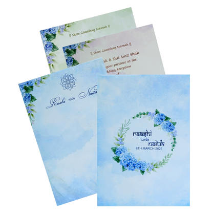 Blue Floral Padded Invitation Card-King of Cards