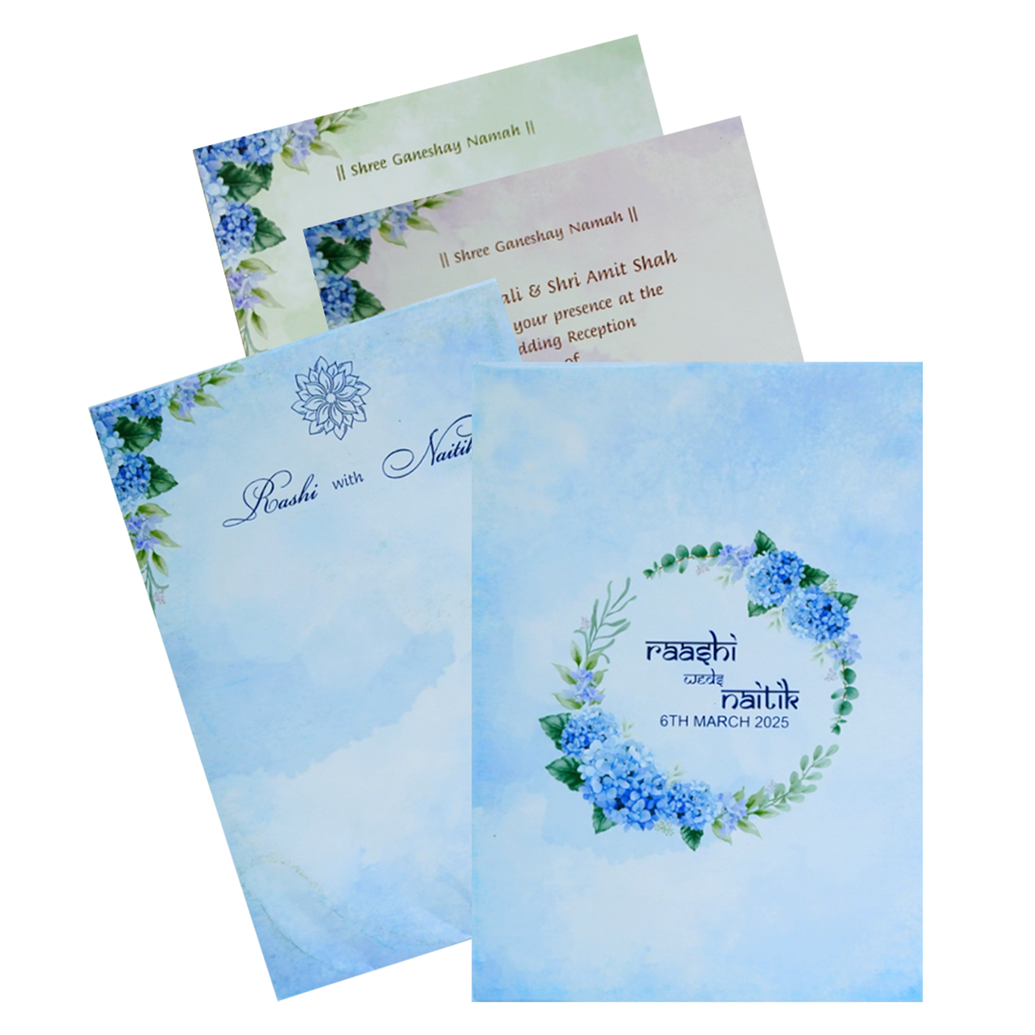 Blue Floral Padded Invitation Card-KRC30630