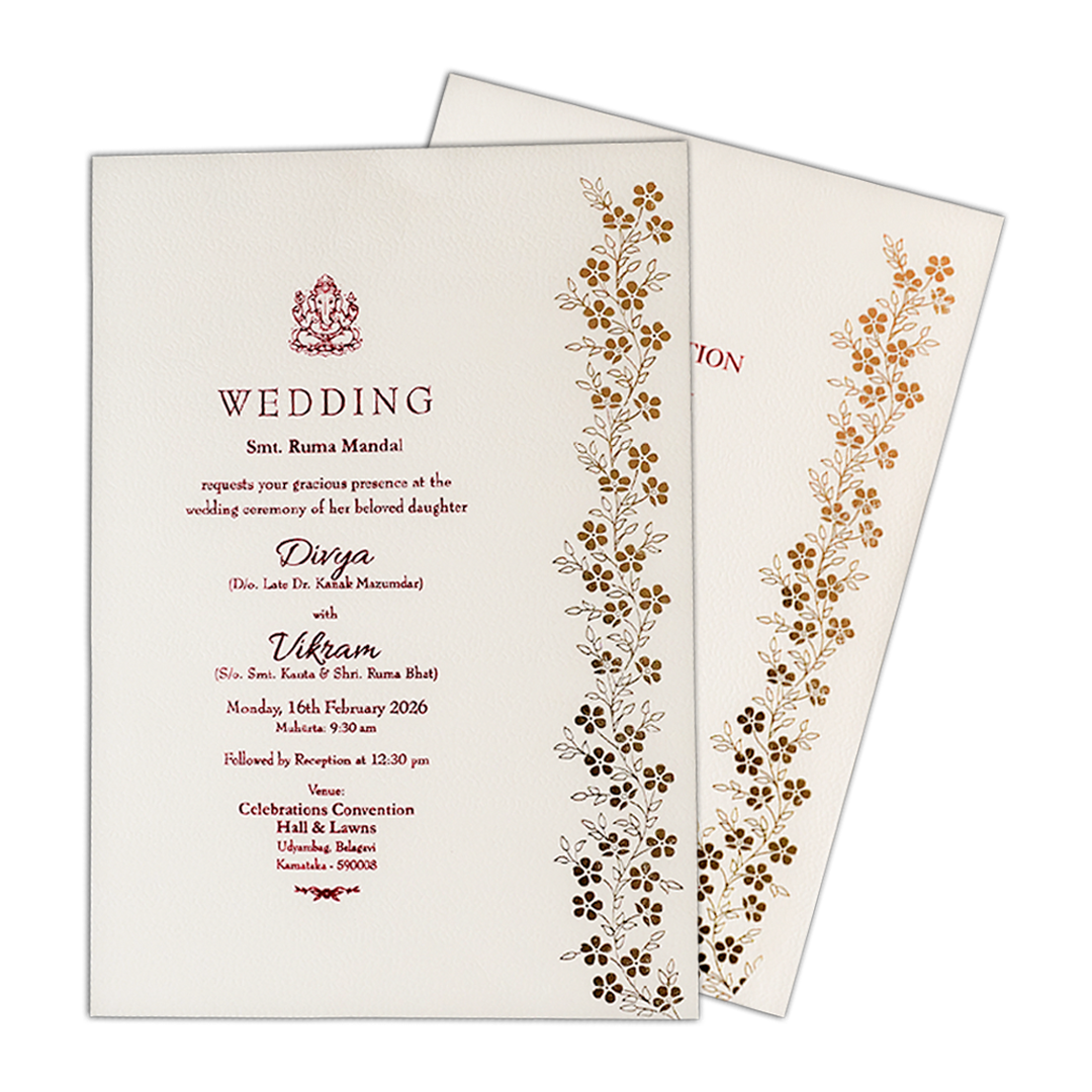 White Gold Floral Wedding Card-KNPD1504