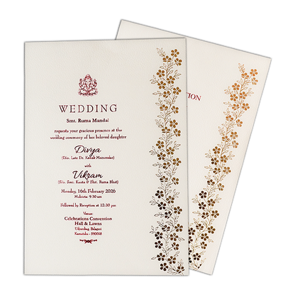 Check out White Gold Floral Wedding Card at best price. ?WhatsApp Support ?Express Delivery. | King of Cards.