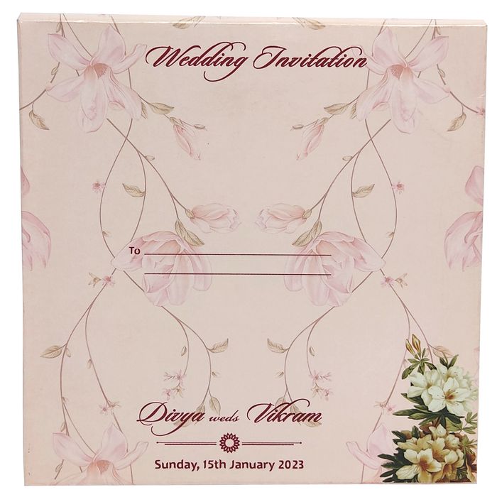 Pink Laser Cut MDF Board Wedding Card-KNKA8059