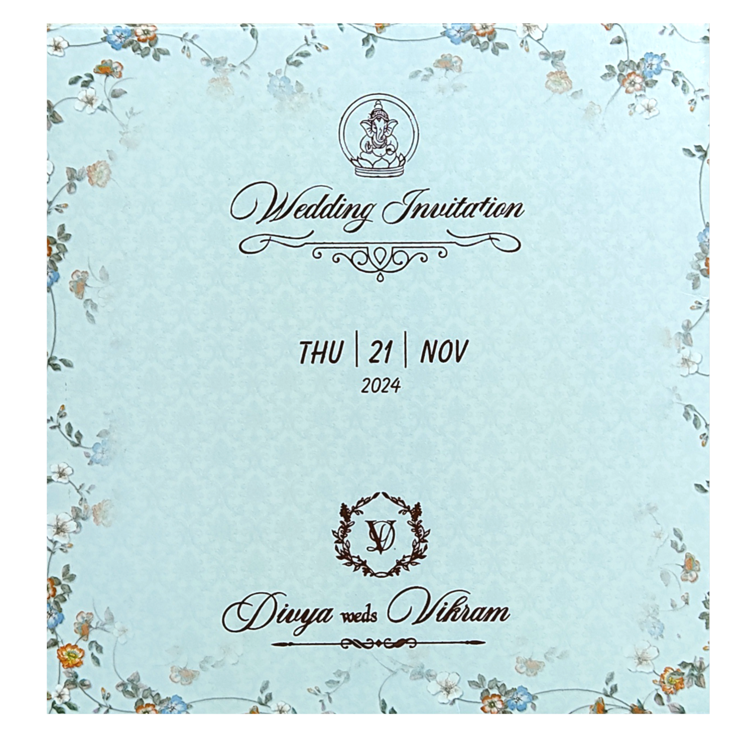 Blue Floral Bride Groom Slide Wedding Card-KNRDC01B