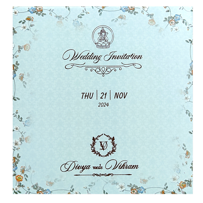 Blue Floral Bride Groom Slide Wedding Card-KNRDC01B
