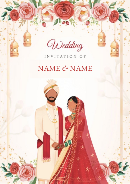 Red And White Floral Traditional Wedding Invitation-AATWI003