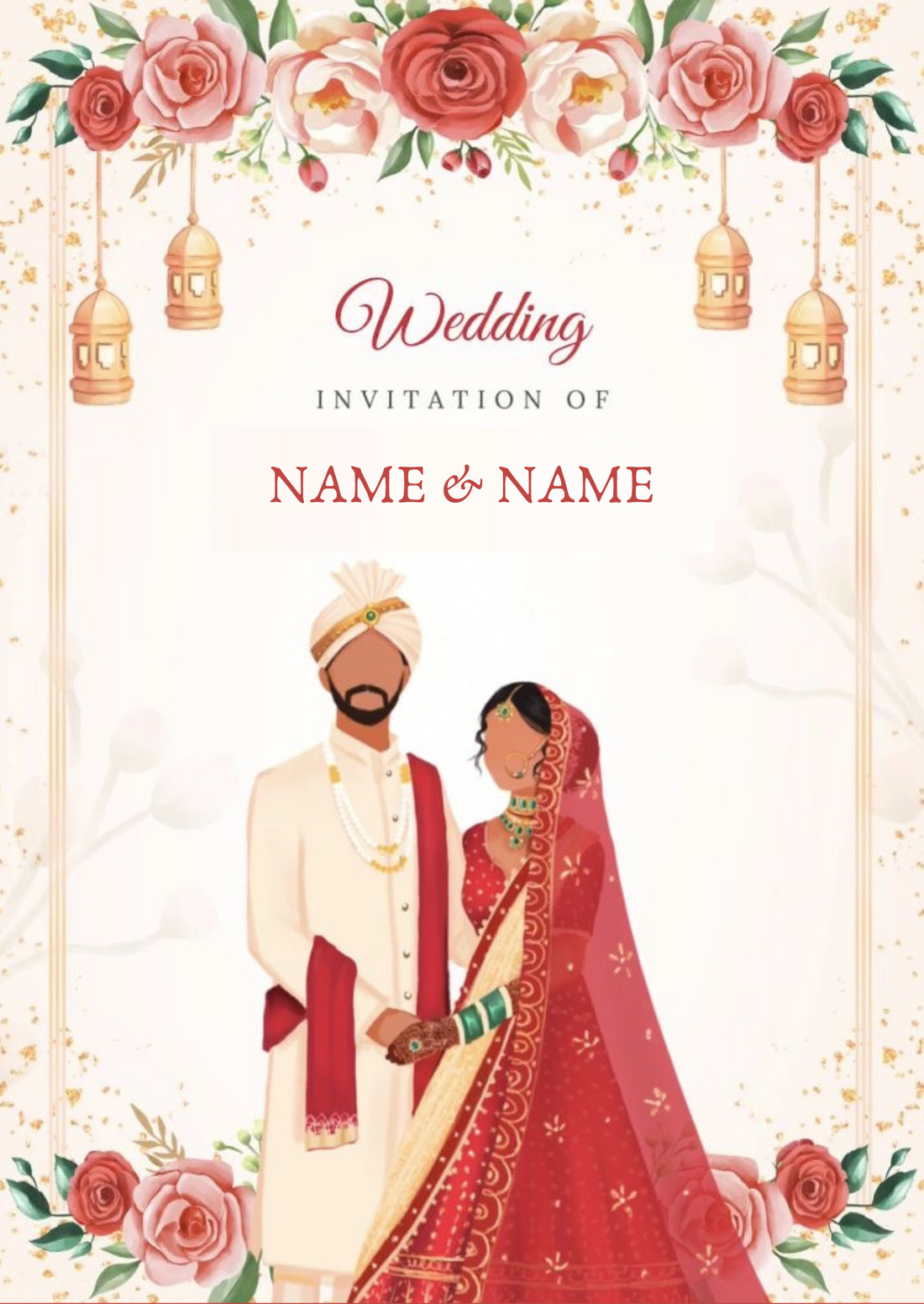 Red And White Floral Traditional Wedding Invitation-AATWI003