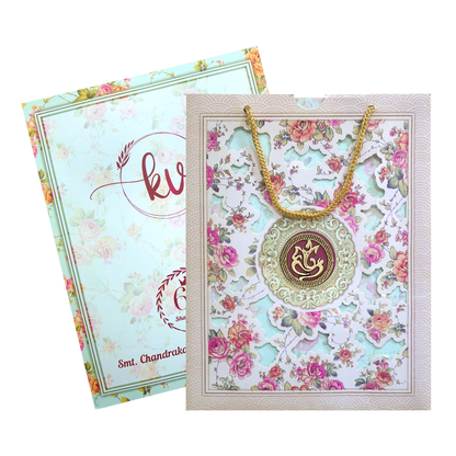 Cream Floral Laser Cut Bag Invitation Card-KNKQ8301