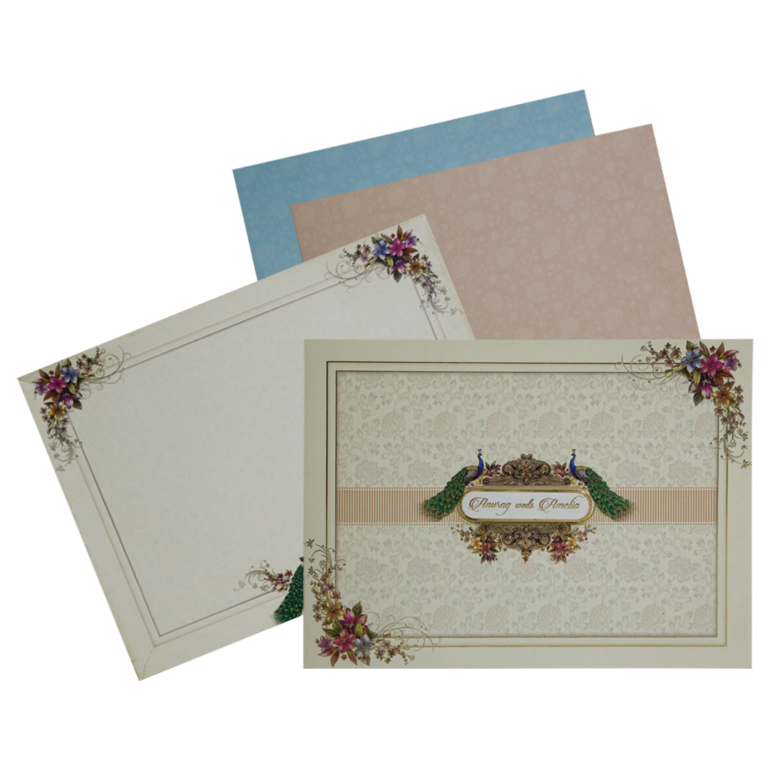 Cream Peacock Floral Invitation Card-KAC05140