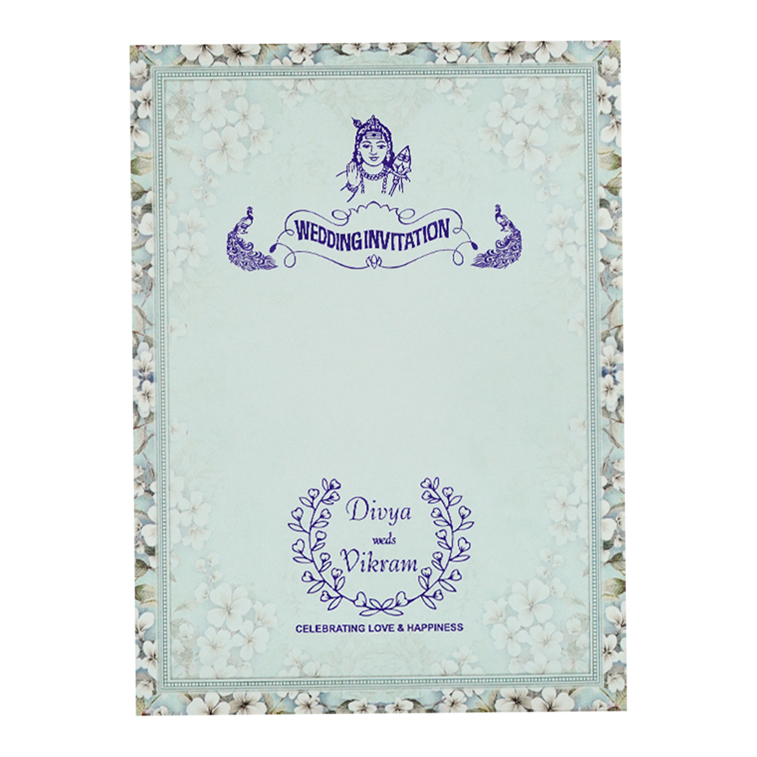 Blue Floral Gatefold Padded Wedding Card-KNPO9533G