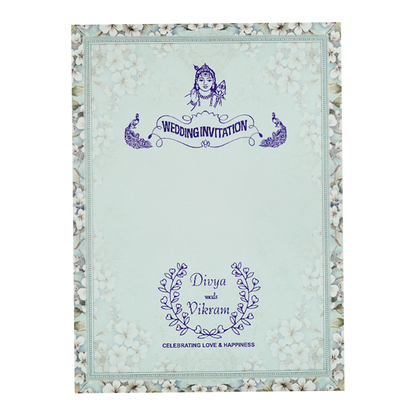 Blue Floral Gatefold Padded Wedding Card-KNPO9533G