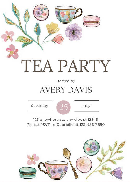 White Colorful Floral Tea Invitation-AATEA003