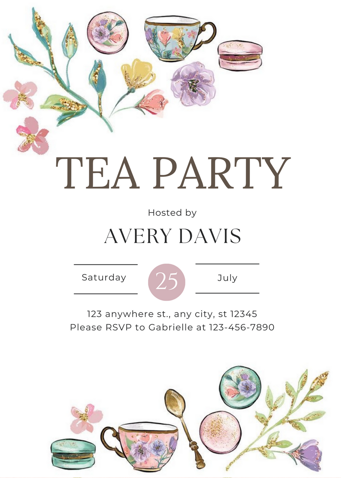 White Colorful Floral Tea Invitation-AATEA003