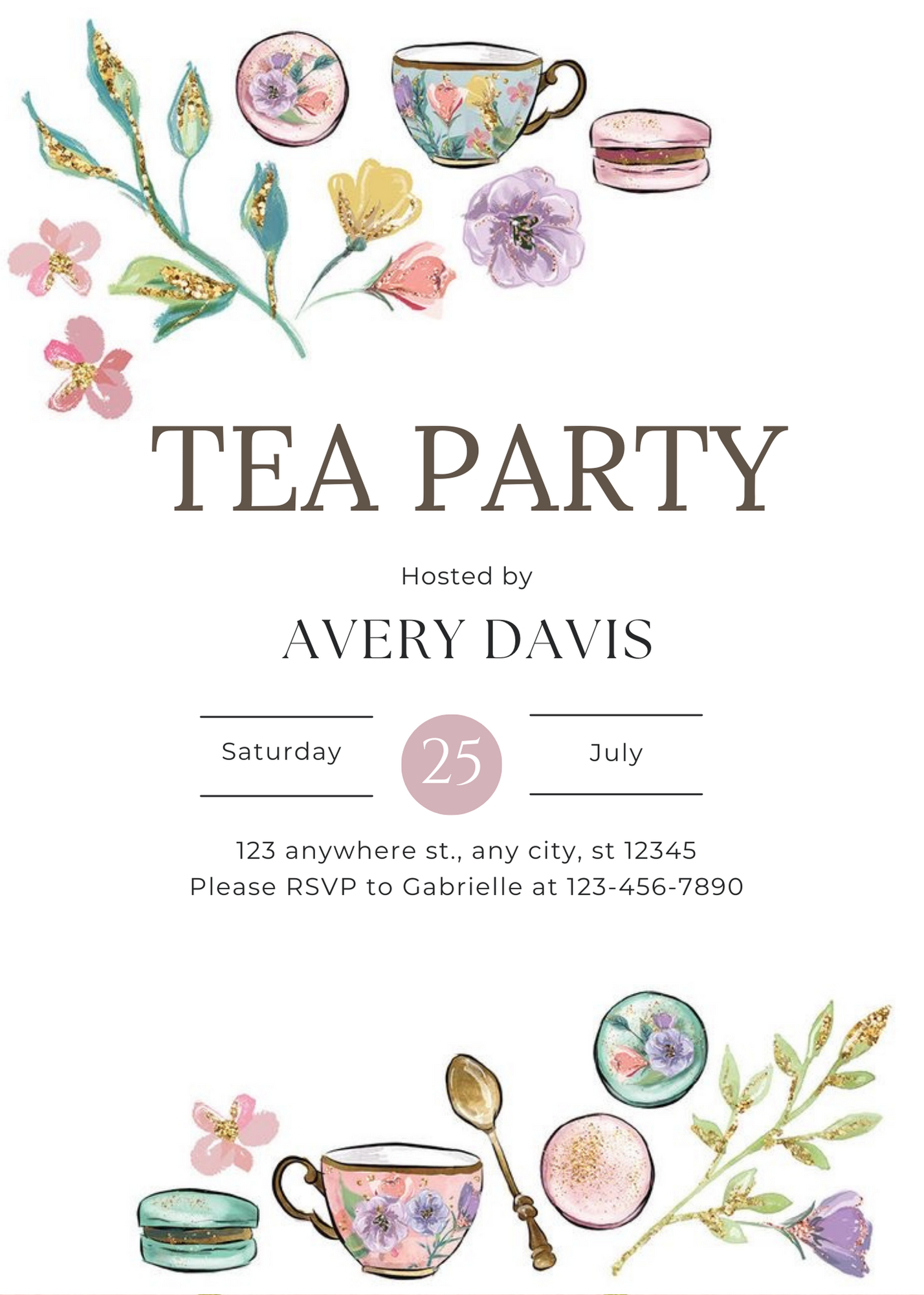 White Colorful Floral Tea Invitation-AATEA003