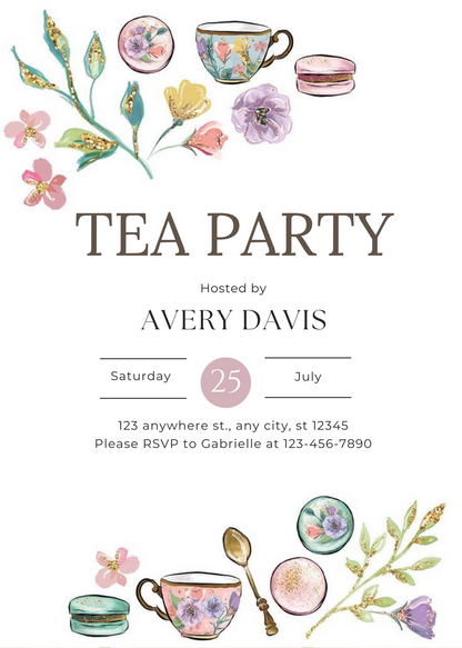 White Colorful Floral Tea Invitation-AATEA003