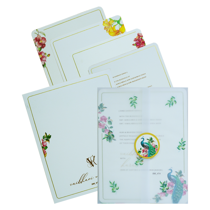 White Tracing Sheet Peacock Wedding Card-King of Cards