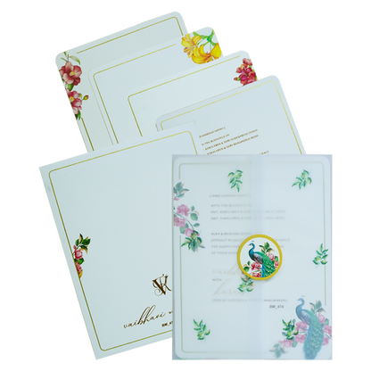 White Tracing Sheet Peacock Wedding Card-King of Cards