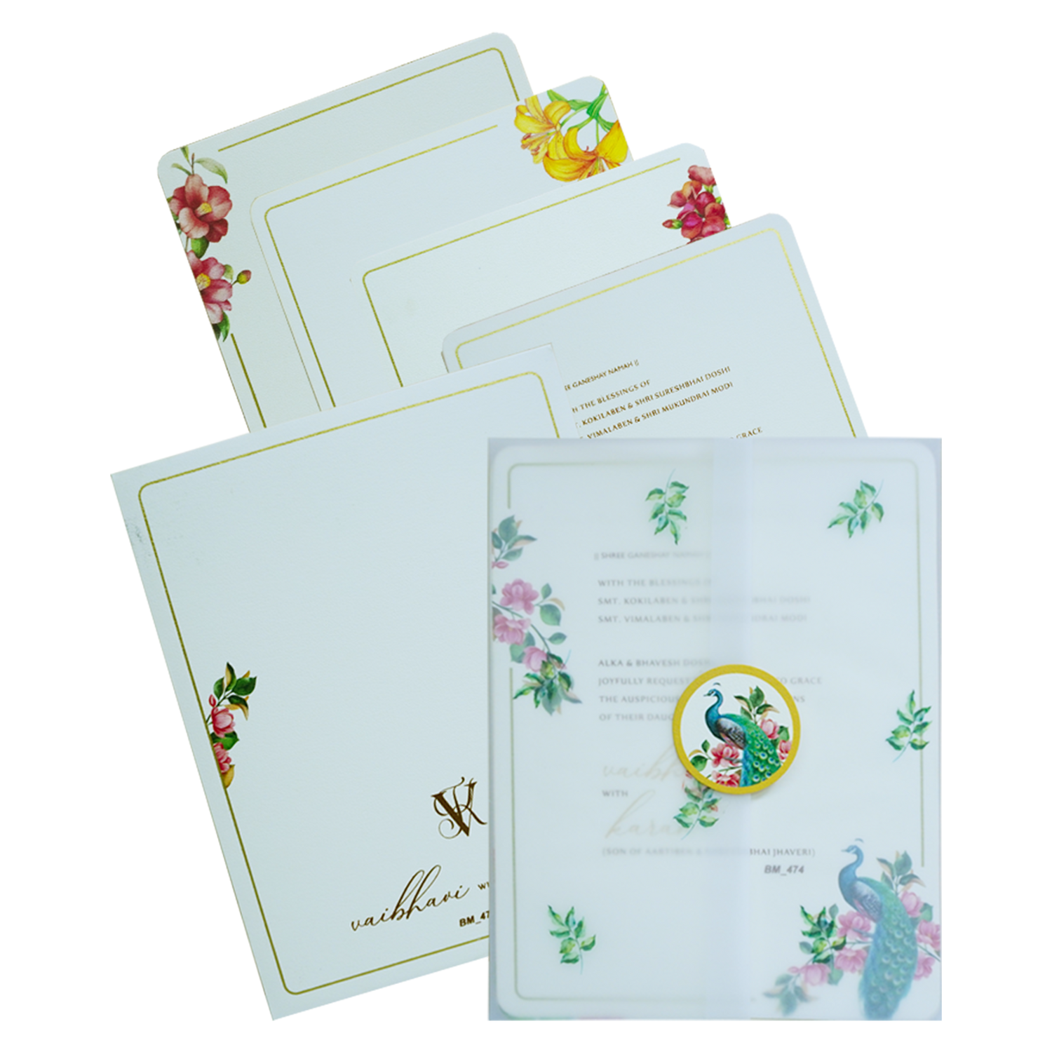 White Tracing Sheet Peacock Wedding Card-King of Cards