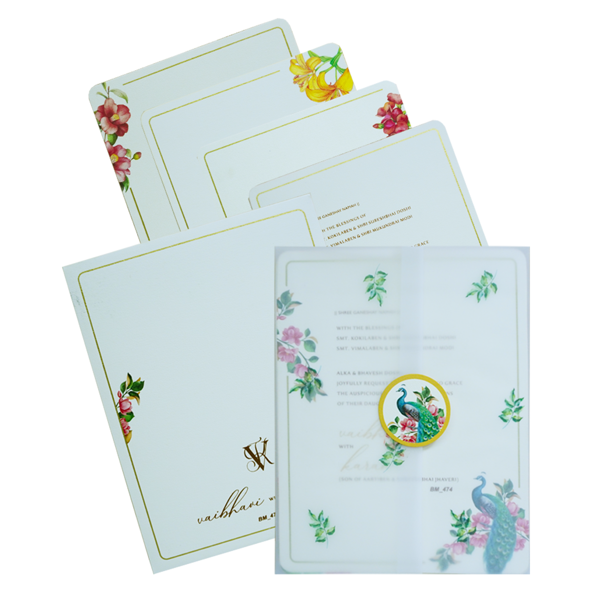 White Tracing Sheet Peacock Wedding Card-King of Cards