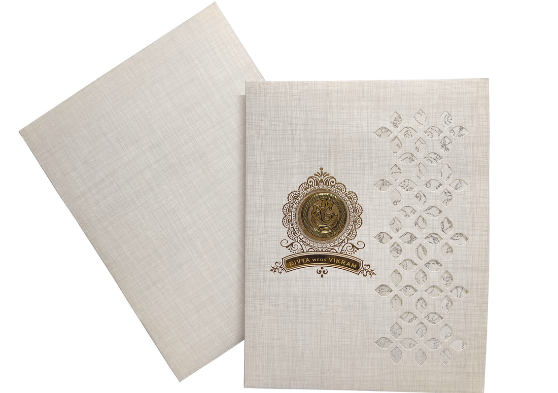 Grey Jumbo Metallic Die Cut Wedding Card With White Wooly-KNK9402G