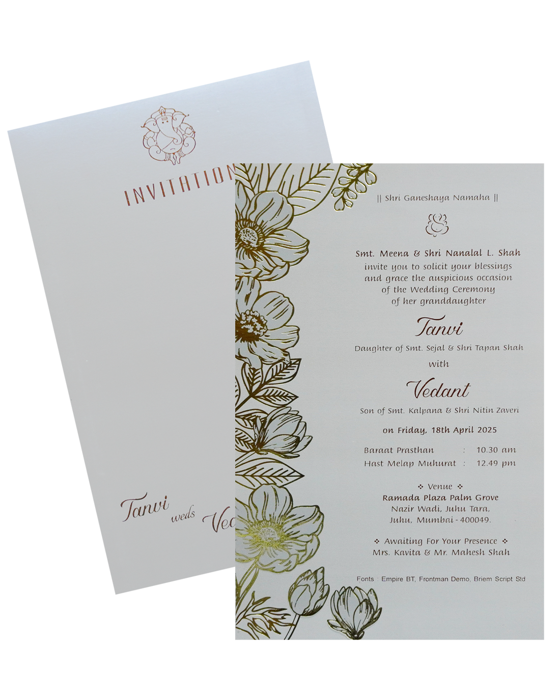 Light Beige Single Sheet Invitation Card-KRCS7311