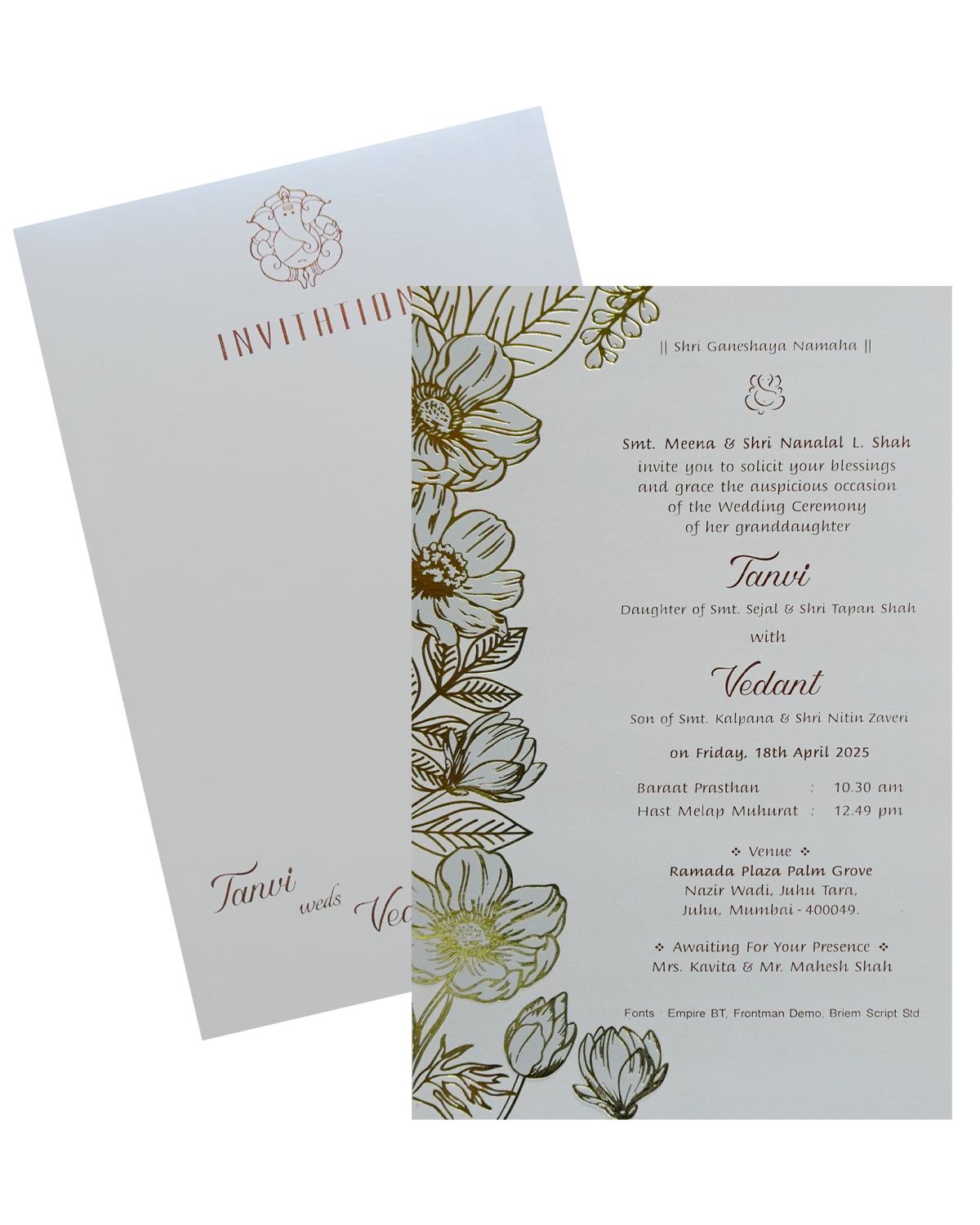 Light Beige Single Sheet Invitation Card-KRCS7311