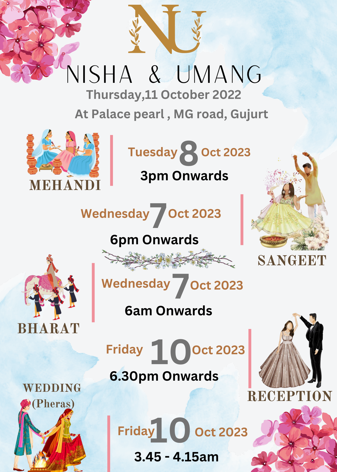 Blue Pastel Pink Floral Wedding E-Invitation-EINK0027