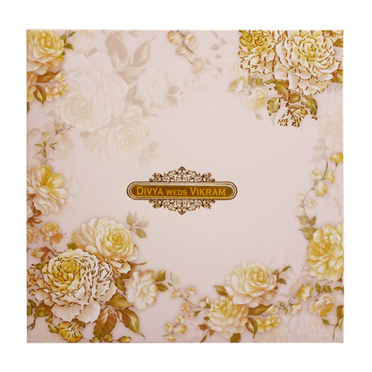 Pink Yellow Rose Floral Wedding Card-KNKBY5406