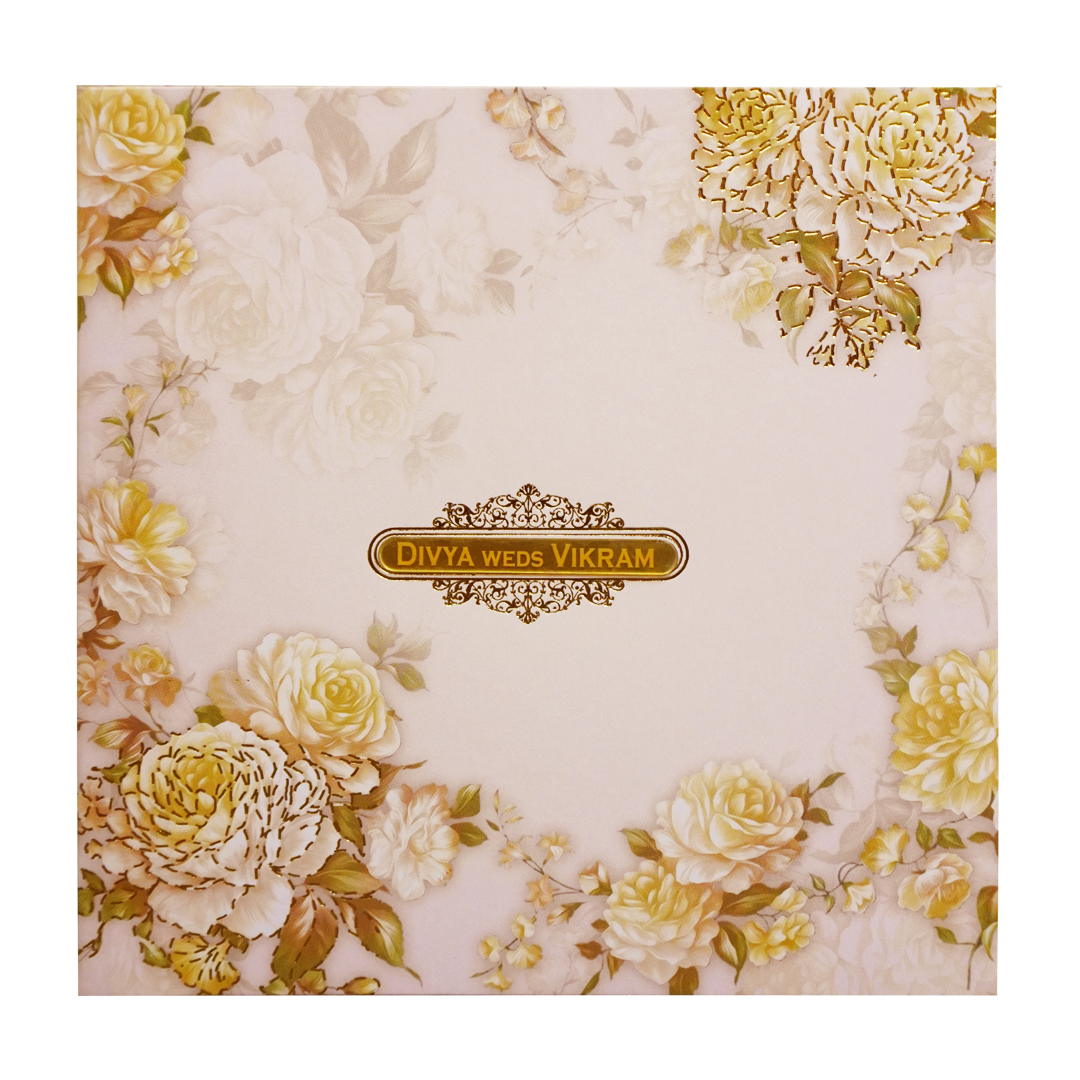 Green Offset Berry Floral Wedding Card With Name Plate-KNBY5402