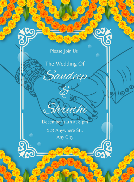 Blue Floral Design Mehndi Ceremony Invitation-AAMCI002