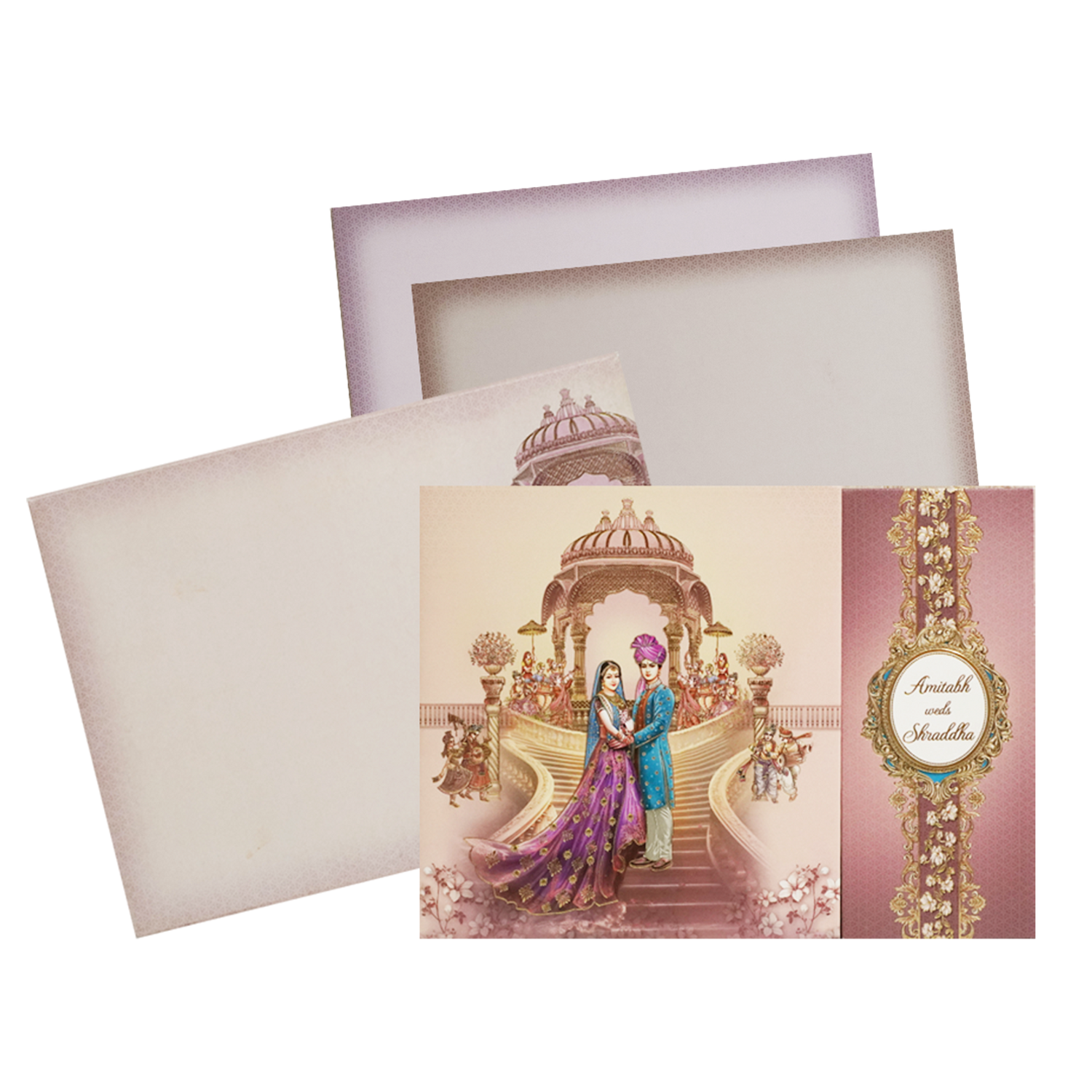 Apricot Pink Bride Groom Wedding Invitation Card-KAC05810