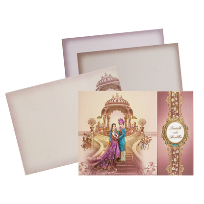 Apricot Pink Bride Groom Wedding Invitation Card-KAC05810