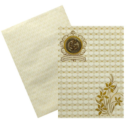 White Gold Floral Wedding Invitation Card-King of Cards