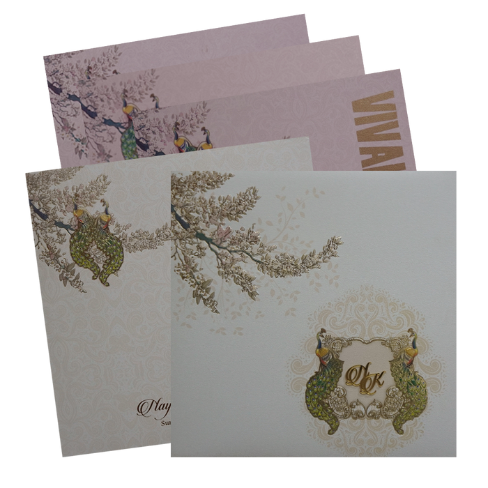 Cream Padded Box Invitation Card-King of Cards