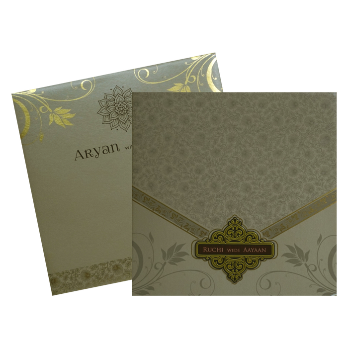 Light Beige Floral Nameplate Wedding Card-King of Cards