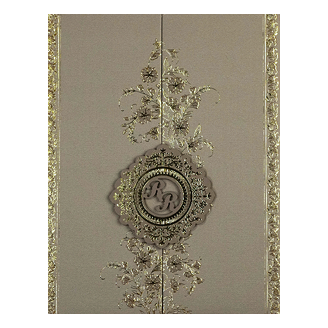 Grey Gold Floral Monogram Padded Wedding Card-KSI64400