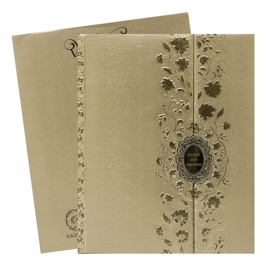Gold Vertical Floral Padded Wedding Card-KSSC2068