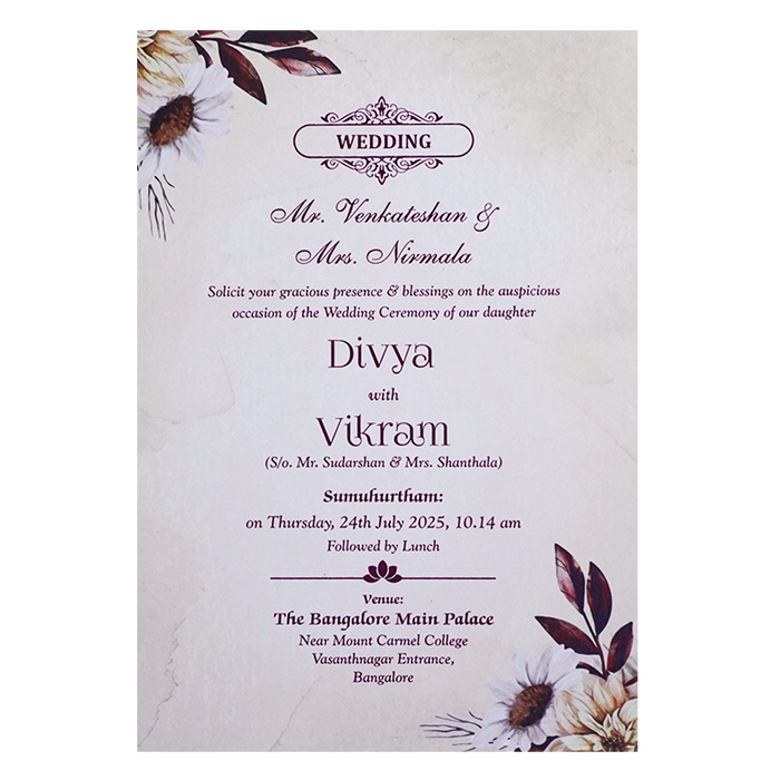 Cream Floral Wedding Card-King of Cards