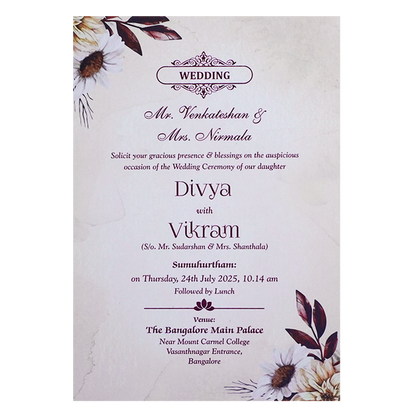 Cream Floral Wedding Card-King of Cards