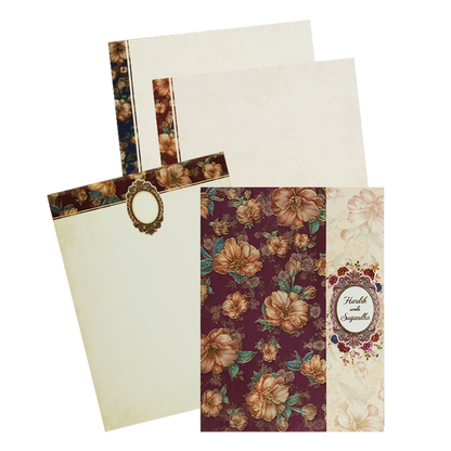 Maroon Cream Floral Door Padded Wedding Card-King of Cards