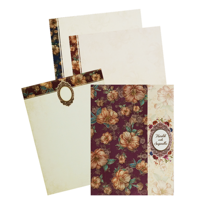 Maroon Cream Floral Door Padded Wedding Card-King of Cards