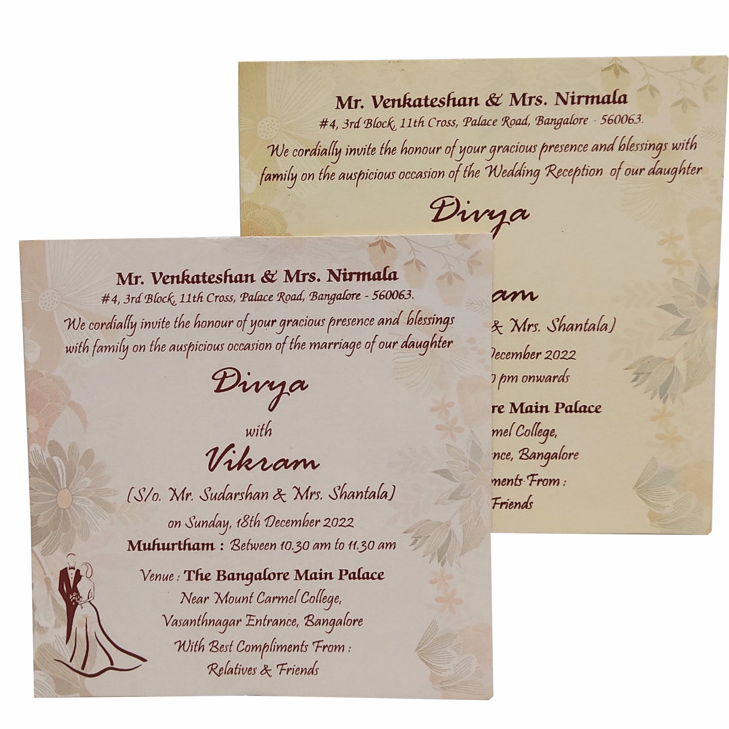 Pink Padded Floral Wedding Card In Offset Print-KNC5602P