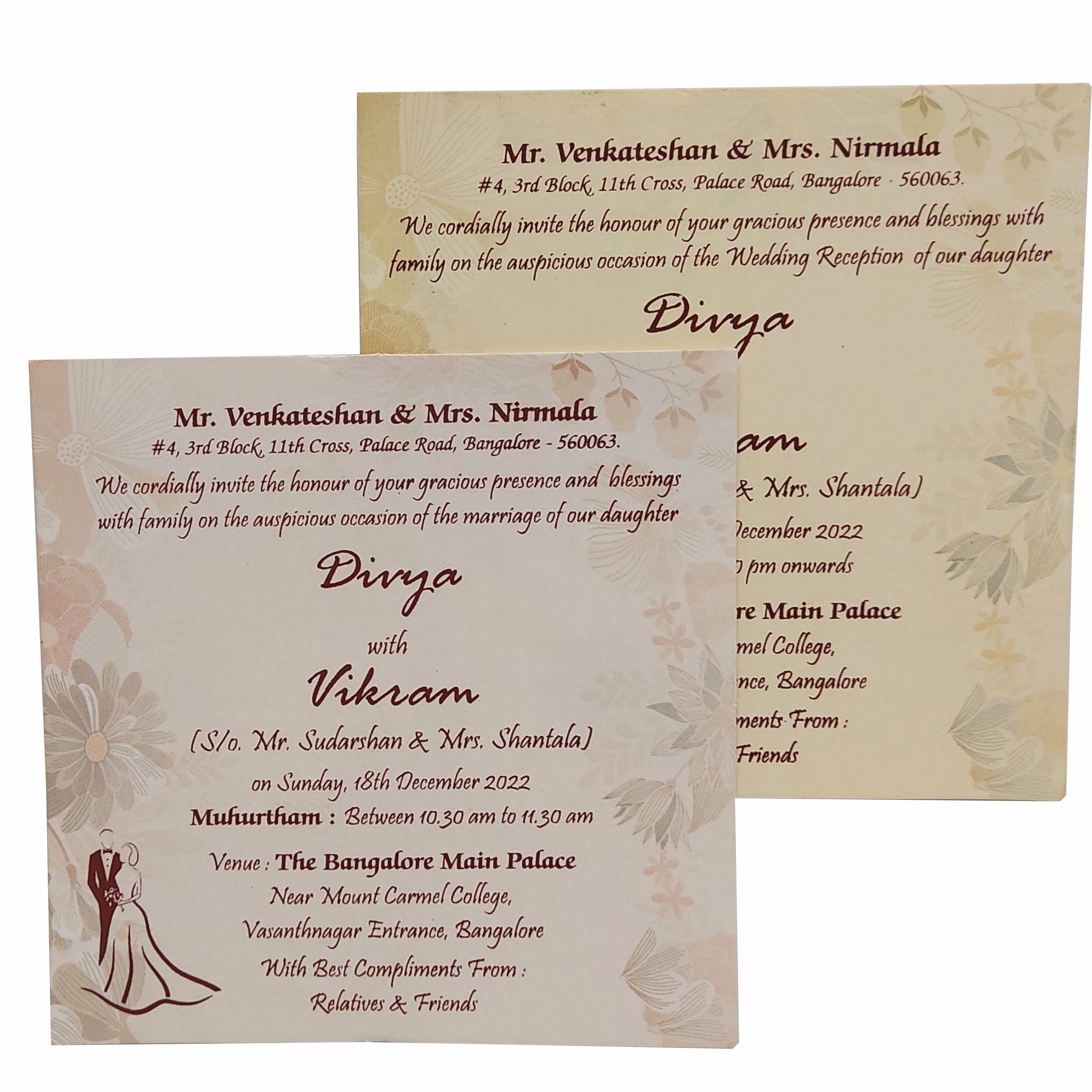 Pink Padded Floral Wedding Card In Offset Print-KNC5602P