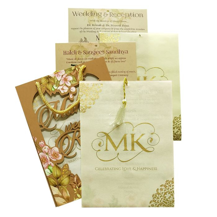 Light Brown MDF Floral Invitation-King of Cards