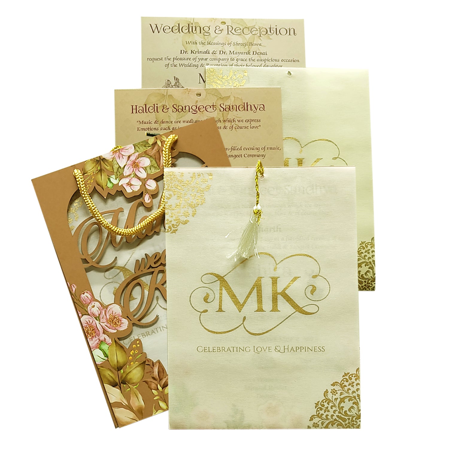 Light Brown MDF Floral Invitation-King of Cards