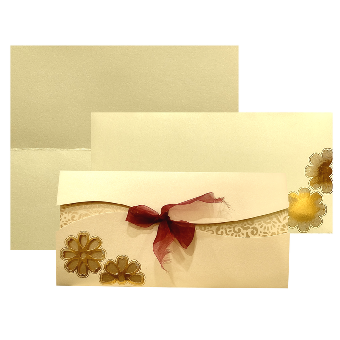 Cream Floral Ribbon Invitation Card-King of Cards