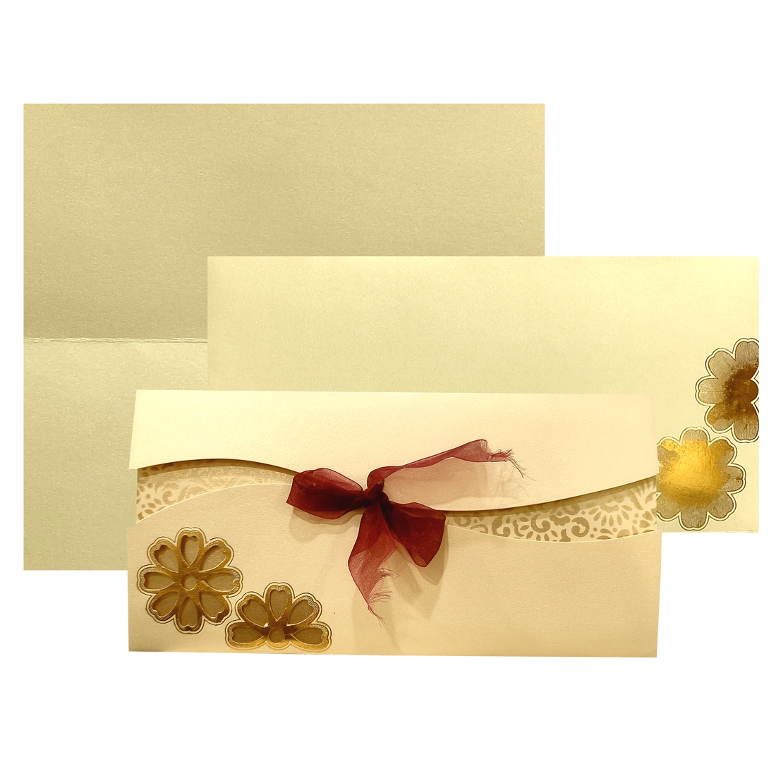 Cream Floral Ribbon Invitation Card-KNK30381
