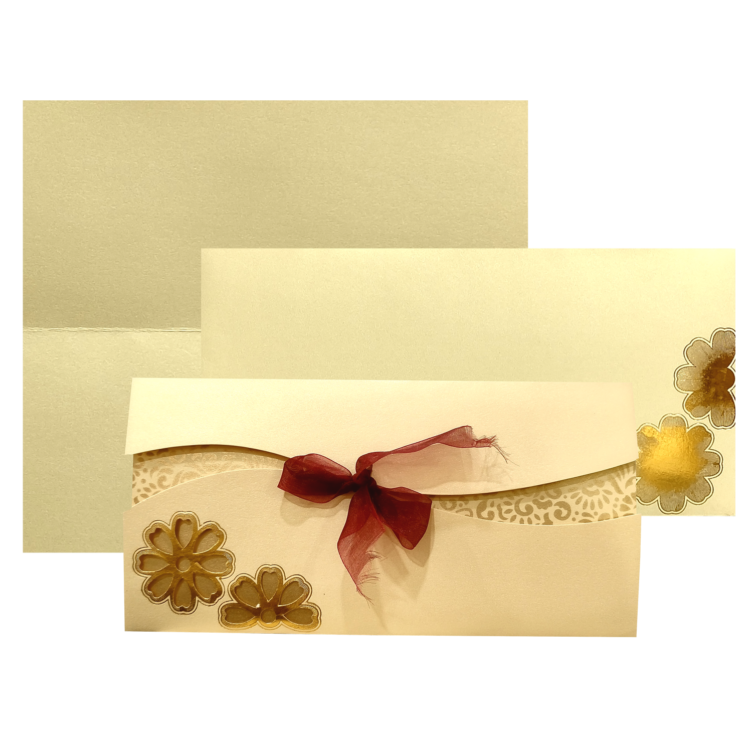 Cream Floral Ribbon Invitation Card-KNK30381